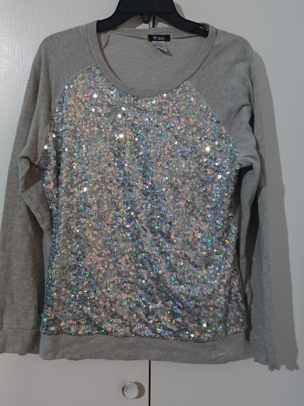 deb Sparkle Sequin Gray Long-Sleeve Top